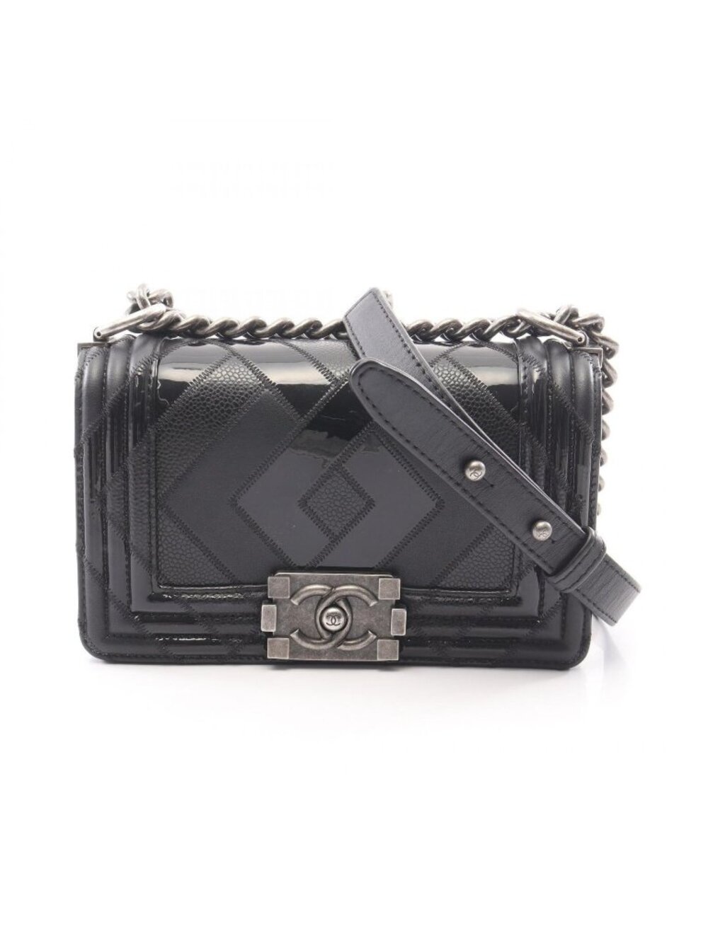 Chanel Shoulder Bag Boy Small Black Caviar Leather Chain Shawl